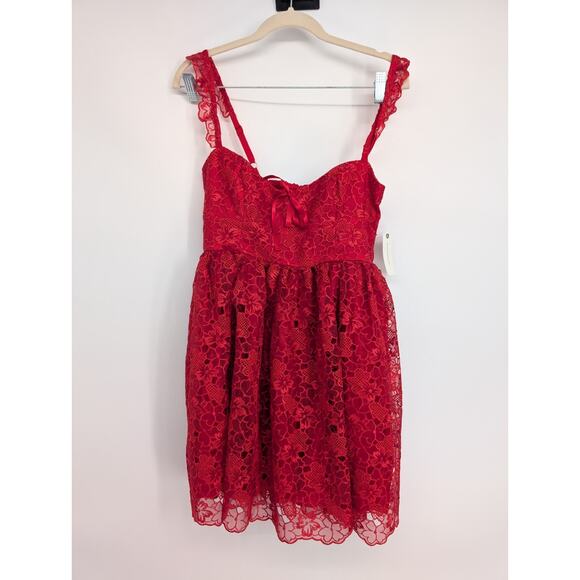 NWT Anthropologie Ruffle-strap Corset Lace Mini Dress Size S Red #8G507 - Picture 2 of 10